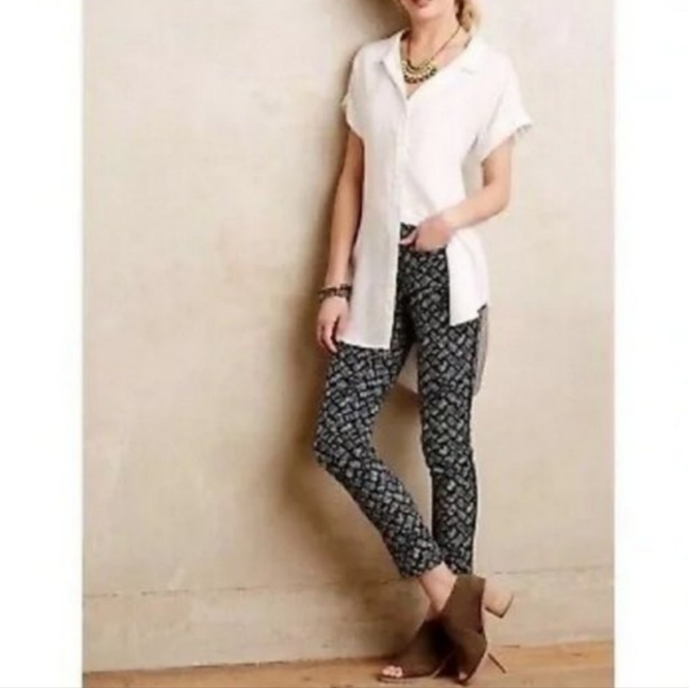 Anthropologie Cartonnier Charlie Ankle Pants Women's 8 Blue Diamond Retro 90s